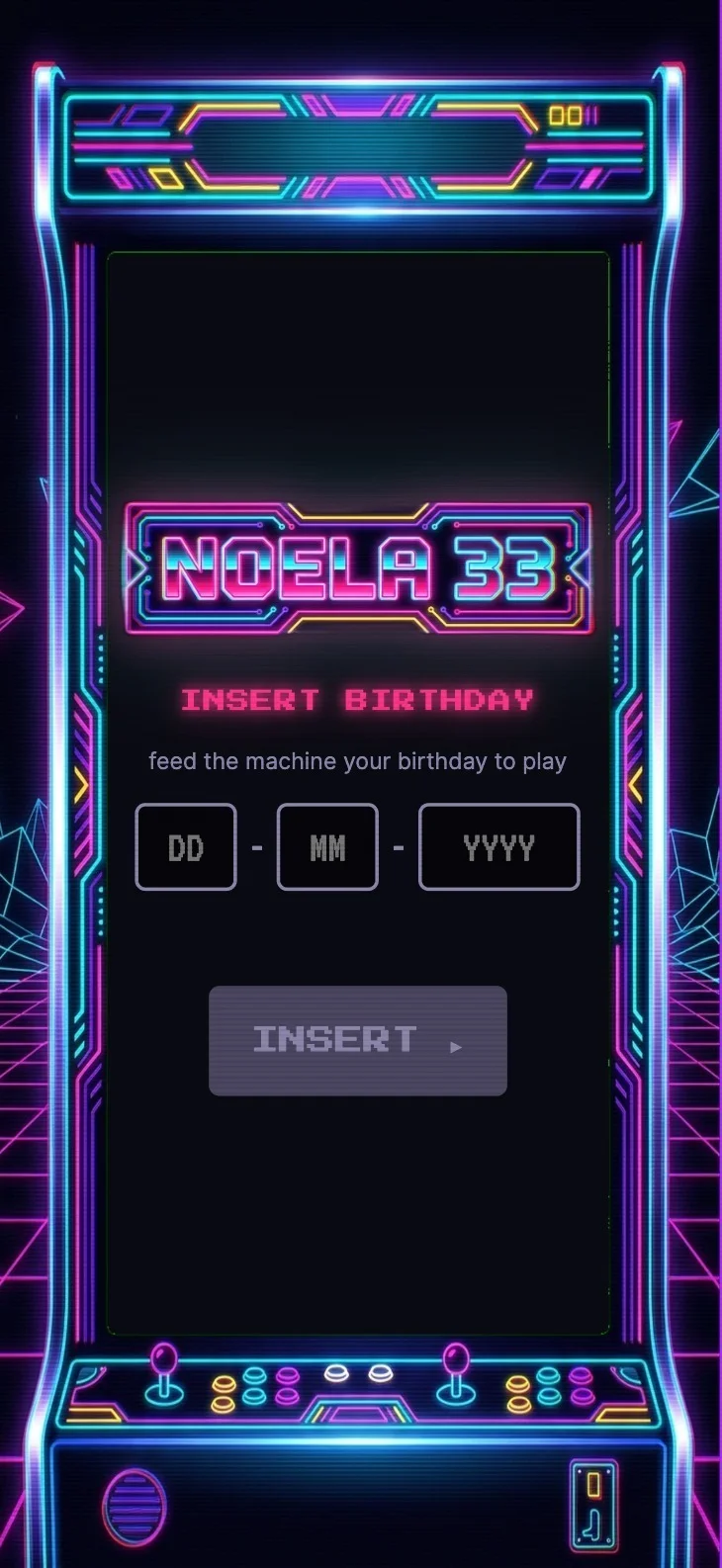 NOELA 33 birthday arcade game