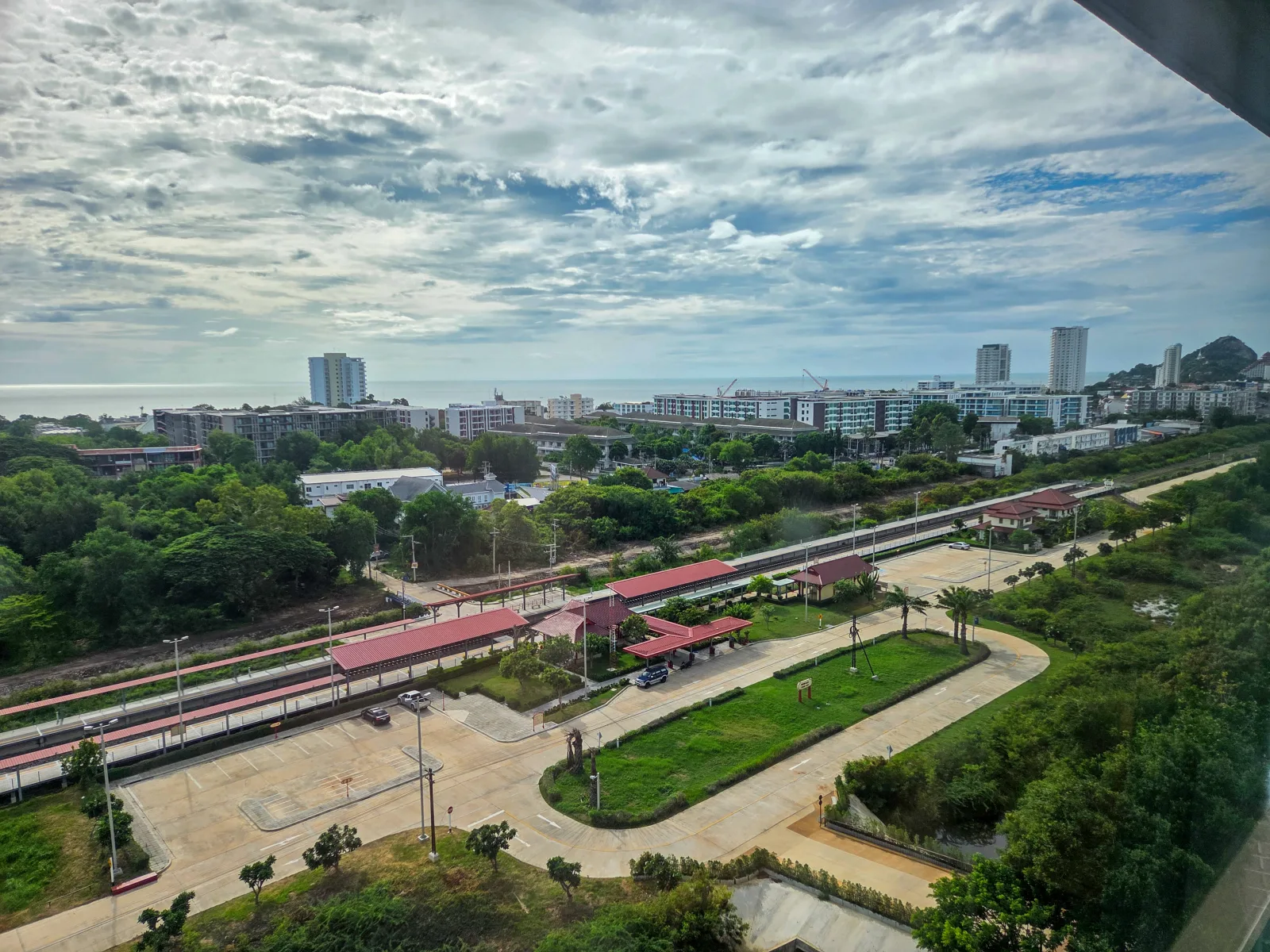 Hua Hin from above, the town meeting the sea